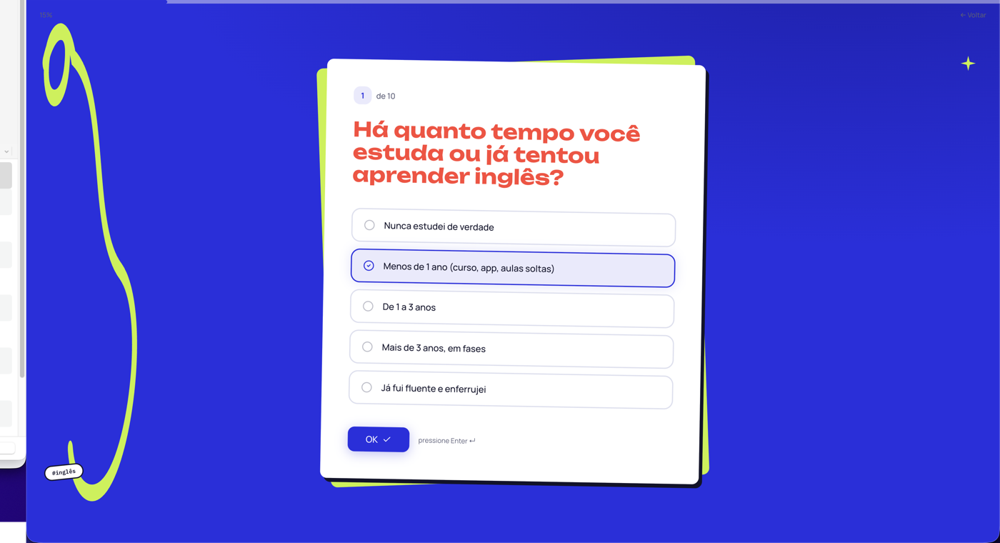 Pesquisa real em uso: Destrava Inglês